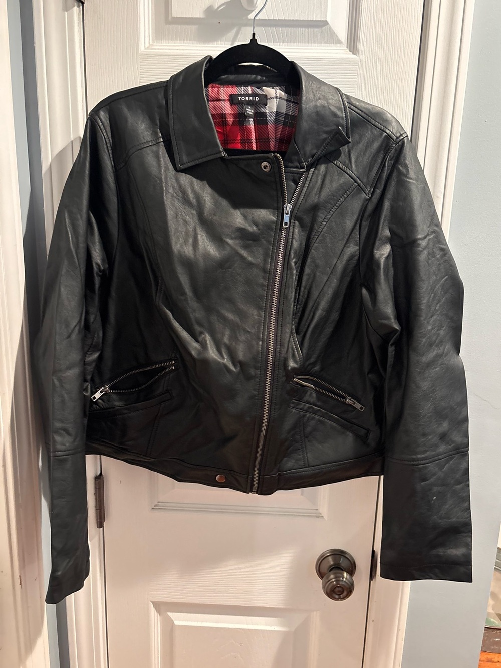 torrid Black Faux Leather Moto Jacket with Plaid Lining